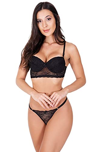 Kit com 7 Conjuntos Cropped Lingerie de Renda Moda Intimas Sutiã e Calcinha de Luxo (G)