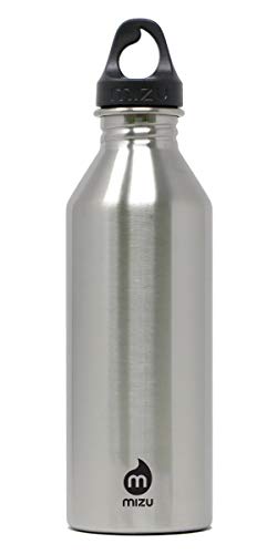 Mizu M8 - Botella de Agua de Acero Inoxidable y tapón con asa, de Color Plateado, 800 ml, M08AMZANSBA