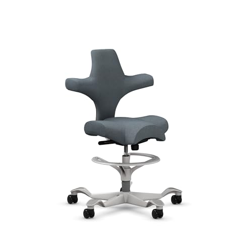 Image of HAG Capisco Sit to Stand Chair-Silver Frame-Upholstered Dark Gray-with Foot Ring