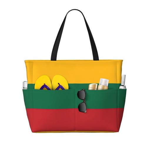 Large Capacity Beach Bag Waterproof Pool Tote for Gym Swimming Camping Carry On Bag Flag of Lithuania Print