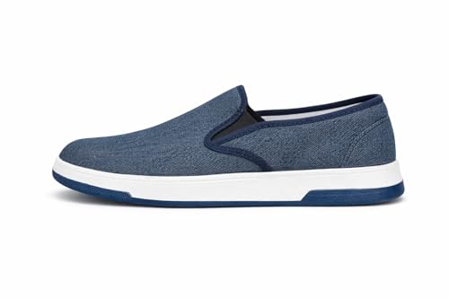 Image of Marswalk Men's Casual Slip-On Shoes, Blue Canvas, Breathable, Lightweight, Rubber Sole