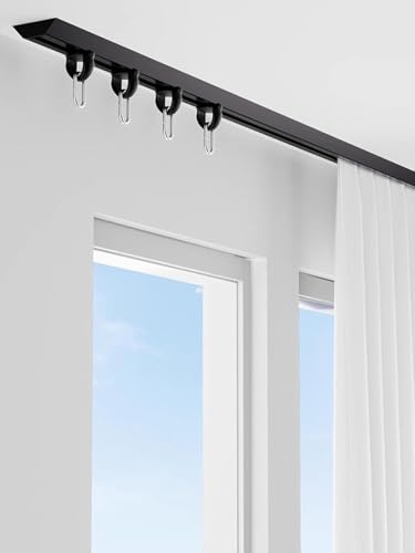 AVLLSO Barra Cortina Techo Riel de Barra de Cortina de Aluminio y Metal con Ganchos de Rodillos, Barra de Cortina divisora ​​de ambientes para Sala de Estar Dormitorio baño(Black,5.5m/18ft)