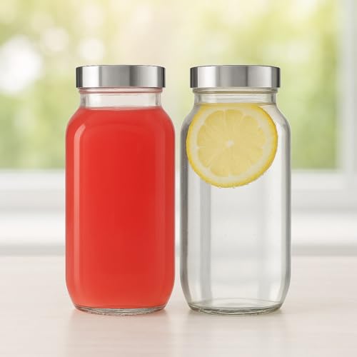 Image of 500ml Square Glass Water Bottle with Steel Lid (Pack of 2) - Airtight & Leakproof French Square Fridge Bottles for Water, Milk, Juice, Smoothies & Kombucha - BPA-Free, Eco-Friendly Reusable