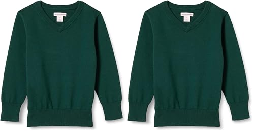 Image of Amazon Essentials Unisex Toddlers' Uniform Cotton V-Neck Sweater, Dark Green Heather, 2T (Pack of 2)