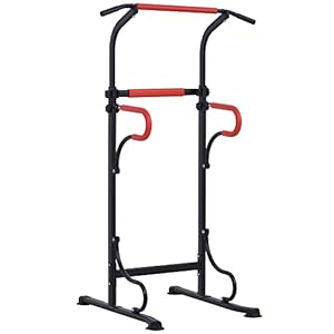 HOMCOM Pull Up Station with Dip Station and Push-up Stand, Height Adjustable Power Tower, Free Standing Pull Up Bar for Home Gym