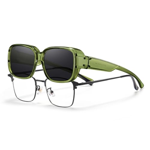 Image of HAOLOTA Fit Over Glasses Sunglasses for Women Men Polarized Classic Rectange Fitover Shades UV Protection Size M