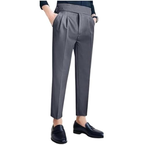 Mixgent Pants for Men Vintage Dress Pants Buckle High Waist Slim Fitting Cropped Pleated Trousers Classic Fit