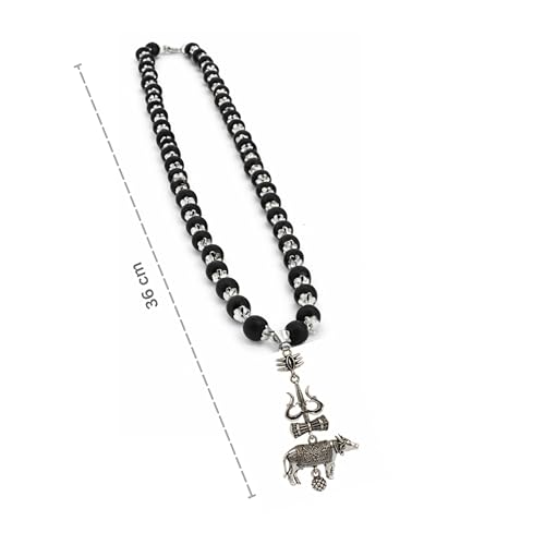 Image of Karungali Malai 8mm Certified with Divine Trishool Nandi Pendant Silver Plated Original | 54 Beads Authentic Black Ebony Wood Mala with German Silver Cap for Men & Women | Spiritual Protection, Energy Balance & Daily Pooja Wear - 1 Piece