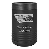 Montana State Engraved 12 oz Black Insulated Can Cooler – Double Wall Stainless Steel Beer Bottle Holder with Rubber Top - Laser Engraved All 50 States - Keeps Drinks Cold - Powder Coated