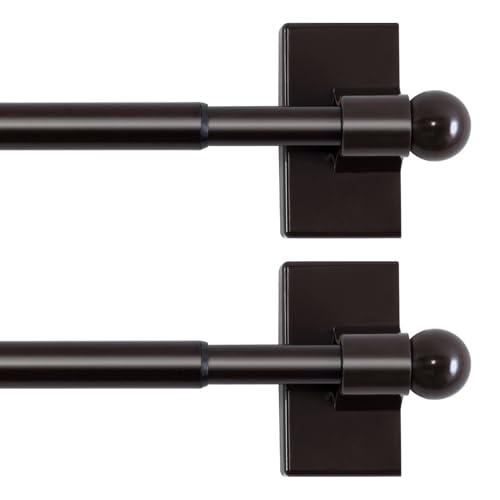 H.VERSAILTEX 2 Pack Magnetic Curtain Rods for Metal Doors, 9 to 16 Inch, 1/2 Inch Diameter, Multi-Use Adjustable Appliances for French Doors Magnetic Cafe Curtain Rod(Cocoa)