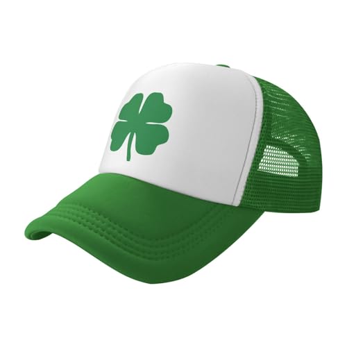 Green 4 Leaf Clover Trucker Hat Snapback Mesh Baseball Cap Unisex