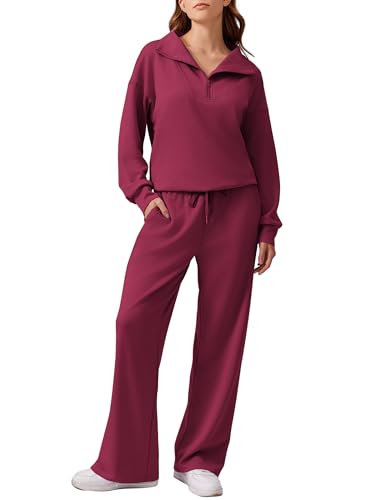Image of PINSPARK 2 Piece Sets for Women 2026 Fall Outfits Sweatsuit Oversized Sweatshirt Wide Leg Sweatpants Matching Set Tracksuit
