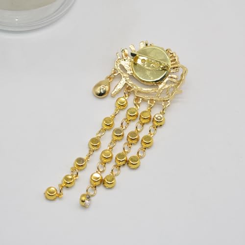 Image of Evil Eye Tassel Lapel Brooch Pin Golden Plated Crystal Lucky Blue Eyes Rhinestone Waterdrop Brooches Pins for Women Girls Dainty Jewelry Gifts for Dress Suit Hat Backpack Clothing Accessories