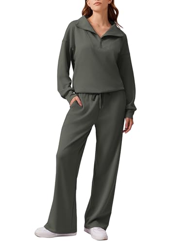 Image of PINSPARK 2 Piece Sets for Women 2026 Fall Outfits Sweatsuit Oversized Sweatshirt Wide Leg Sweatpants Matching Set Tracksuit