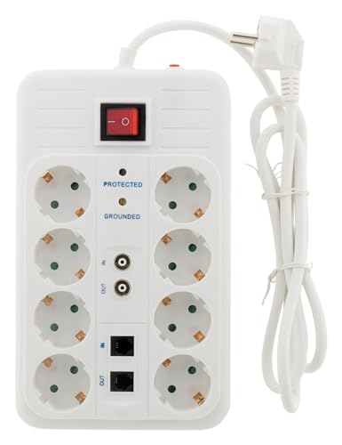 Multiprise 8 prises Schuko avec filtre interférences TV et ADSL