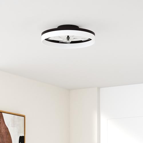 Image of VOLISUN Low Profile Ceiling Fans with Lights and Remote, 19.7in Fandelier Ceiling Fan Flush Mount, 3000K-6500K Smart Bladeless LED Fan Light, Brown Modern Ceiling Fans with Lights for Bedroom