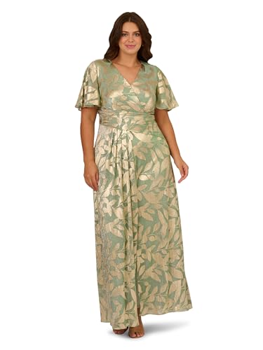 Image of Adrianna Papell Foil Leaf Draped Gown