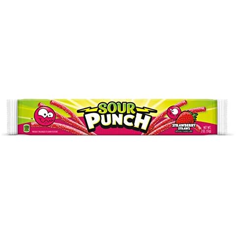 Sour Punch Straws Chewy Candy, Strawberry Flavored Sour Candy, 2oz Tray (24 Pack) Cover