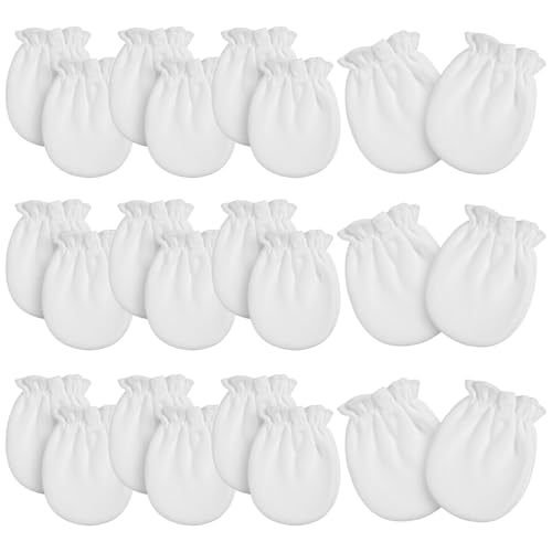 Vabean 12 Pairs Preemie Baby Mittens No Scratch Cotton Premature Baby Gloves for Nicu Preemie Girls Boys Gifts(White)