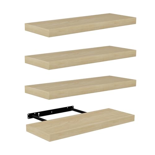 FURNITABLE Estante de Pared, Estante Flotante, 23.5 x 60 x 4cm, Balda de Pared para Marcos de Fotos, Decoración, para Salón, Estudio, Cocina, Color Roble