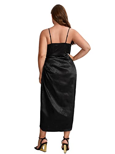 Image of Floerns Women's Plus Size Satin Spaghetti Strap Cowl Neck Wrap Party Cami Dress