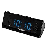 Magnasonic USB Charging Alarm Clock Radio with Time Projection, Battery Backup, Auto Time Set, Dual Alarm, 1.2' LED Display for Smartphones & Tablets (EAAC475)