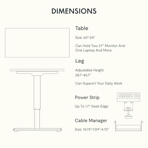 Image of FLEXISPOT EN2 Whole-Piece Standing Desk with Clamp Power Strip, 60 x 24 Electric Stand Up Height Adjustable Desk with Cable Management (White Frame + 60 inch Gray Wood Grain Desktop, 2 Packages)