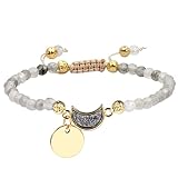 Yatming 4mm Faceted Cloudy Quartz Crystal Beads Bracelet with Moon Shape Rainbow Titanium Coated Dru