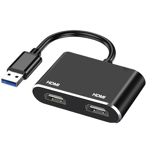 USB to HDMI Adapter for 2 Monitors, USB 3.0 to Dual HDMI Adapter 1920 * 1080P@60HZ Full HD Audio Video Graphics Converter Cable Comaptible with Windows System
