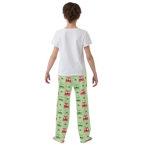 ALAZA Red and Green Monster Cartoon Pajamas Bottoms with Pockets Comfy Pjs Sleepwear Elastic Waistband Pajamas Pants Lounge Pants for 6-14 Years3
