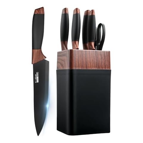 Aufranc® Kitchen Knife Set, 7PCS Knife Set With Block, Stainless Steel Knife Block Set, Dishwasher Safe, Black Cover