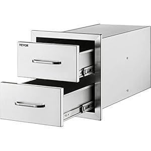 Mophorn Outdoor Kitchen Drawers 18W x 20.6H x 12.7D Inch, Flush Mount Double BBQ Drawers Stainless Steel with Handle, BBQ Island Drawers for Outdoor Kitchens or Patio Grill Station