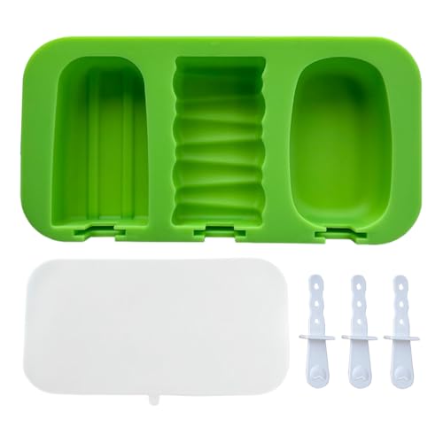 Silicona Ice Pop Molds, 3-Cavity Cakesicle Maker, 94 x 0,98 pulgadas Reusable Cream Mold with Sticks, Diseño no flexible para bebés Snacks, Yogurt, Kids Treats, Home Kitchen