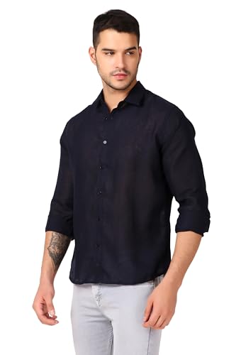 Image of Patrinus Pure Linen Mandarin Collar Full Sleeve Shirt
