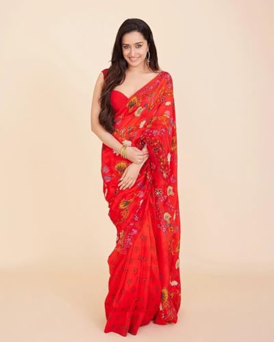 Image of Sidhidata Women's Digital Printed Georgette Saree With Unstitched Blouse Piece (Kriti Sanon White Free Size)