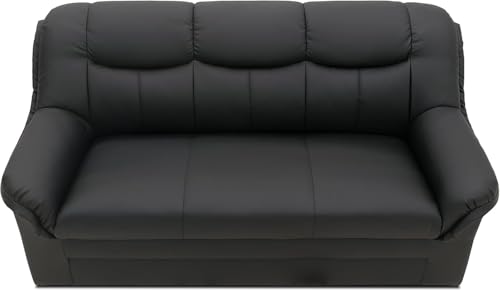 DOMO. collection Sofa Berlin, Leder, klassisches 3er Sofa, Polstergarnitur mit weichem Kunstleder und hochwertigem Federkern, 3 Sitzer 178 x 90 x 89 cm (BxTxH), schwarz