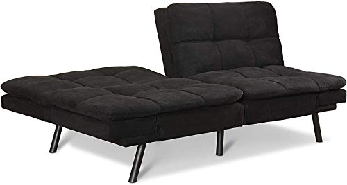 Mainstay. Memory Foam Futon, Black Suede, Fabric, Wood, Metal + Free Clean Fabric Cloth (Black Suede) ((Upgrade - Black Suede.))
