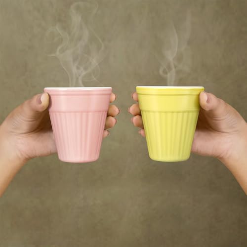 Image of Larah by BOROSIL 200ml 6pc Sun Yellow Tea /Coffee Opalware Kulhad Set | Microwave & Dishwasher Safe | Bone-Ash Free | Crockery Set Ideal for Daily Use & Gifting | Multicolor (Yellow)