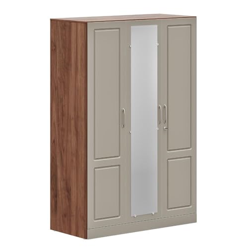 Image of Wakefit Wardrobe for Bedroom | 3 Yr Warranty | Cupboard for Bedroom, Almirah, Wooden Wardrobe, Comes with LED light, Storage Drawer, Mirror & Hanger, Density:680-750kg /m, Free Installation(Tyrian-CB)