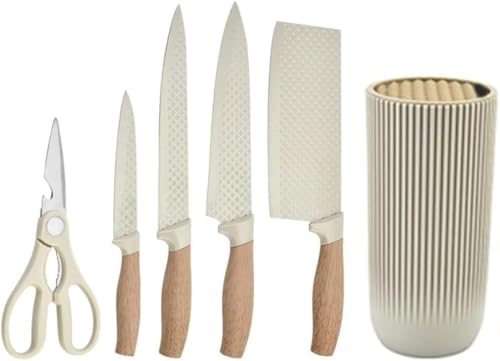 Image of Chef Knife with Leather Sheath, Full Tang Kitchen Knife with Ergonomic Wooden Handle, Multipurpose Stainless Steel Blade for Cutting Meat, Vegetables, Fruits (6 Piece Kitchen Knife Set)