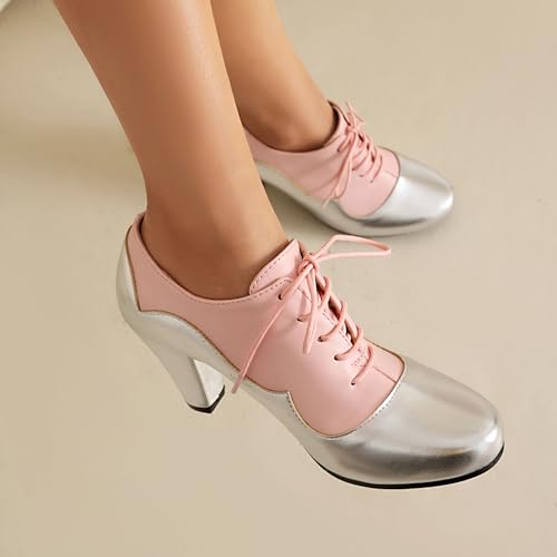 Elerhythm Women's Mary Jane 1920s Pump Heels Oxford Classic and Retro Lace Up Two Tones 1950s Vintage Round Closed Toe 1940s Shoes4
