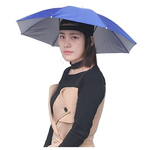 Accinouter Umbrella Hat, Folding Headwear 26" Hands Free Sunshade Double Layer Protection Parasol for Fishing Gardening Beach Camping Party (RoyalBlue, 14.2"x26"x26" (Open) 14.2"x 2" (Fold))