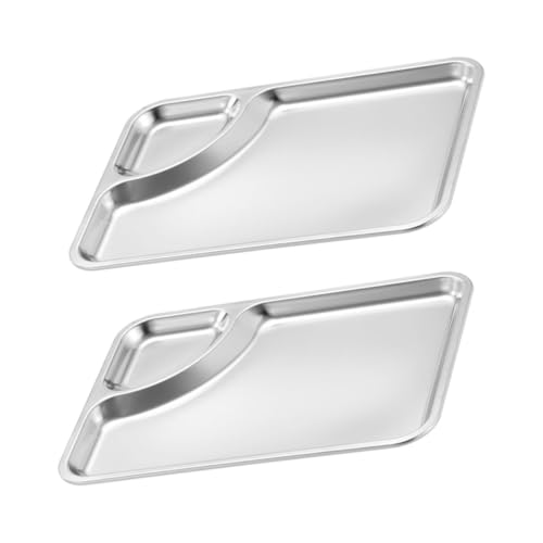 COLLBATH 2pcs Stainless Steel Sauce Pan Breakfast Plate Dinner Plate Sauce Serving Dish Utensil Tray Dip Serving Tray Fruit Plate Serving Plate with Sauce Divider Kitchen Spice Plate Silver