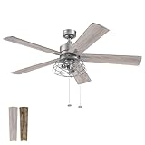 Prominence Home Marshall, 52 Inch Industrial Style LED Ceiling Fan with Light, Pull Chain, Three Mounting Options, Dual Finish Blades, Reversible Motor - Model 51458-01 (Pewter)