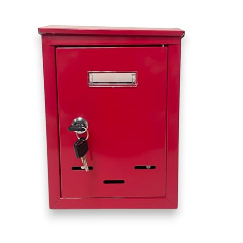 Cassetta Postale per Esterno con Spioncino e Portanome Anta Apribile con Serratura a Chiave Incassata a Muro Doppia Chiave e tasselli Inclusi 27x18.5x6.5 cm (Rosso)