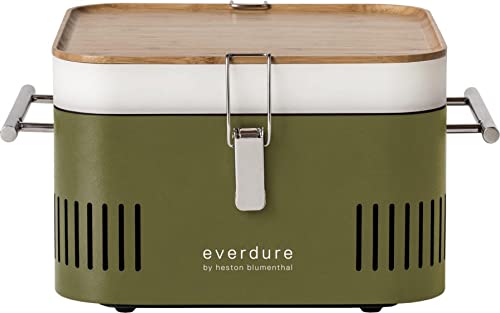 everdure by Heston Blumenthal - Barbacoa de carbón vegetal CUBE I barbacoa móvil al aire libre en Kakil I barbacoa portátil gourmet con bandeja de parrilla esmaltada de porcelana I Barbacoa de camping