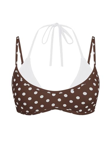 Image of ZAFUL Women's Polka Dot Bikini Tops Double Layer Halter Swimsuit Top Color Block Bathing Suit Top Only