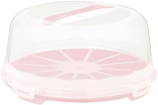 Best House | Plastic Cake Box | Round | PINK | Pack of 1 | Reusable Clear Cake Cover with Lid Carry Handle | 4 Locking Clips | Transport Storage Food Container Takeaway Holder, Cake Stand with Lids