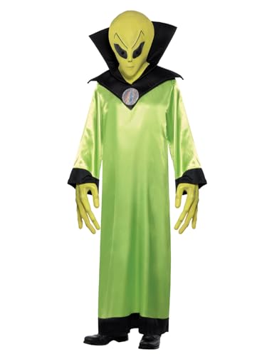 Smiffy's 22006M Disfraz de Lord de los Extraterrestres, con túnica, Careta y Manos, Color Verde, M-Tamaño 38"-40"