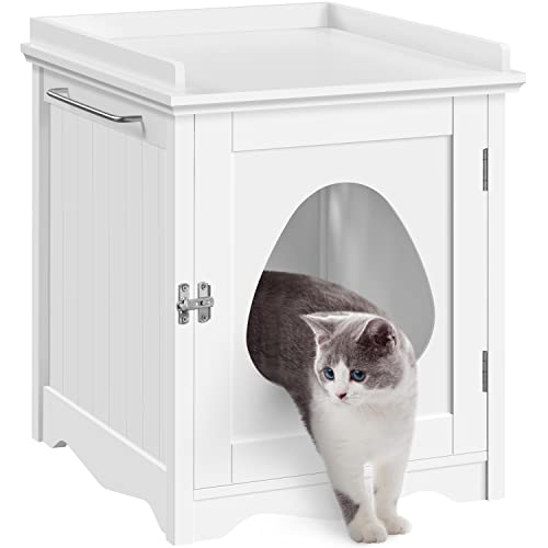 Yaheetech Cat Litter Box Enclosure, Hidden Litter Box Furniture with Side Towel Bar, Wooden Cat...